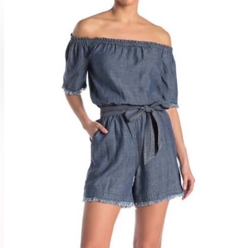 Trina Turk Blue Off-Shoulder Romper